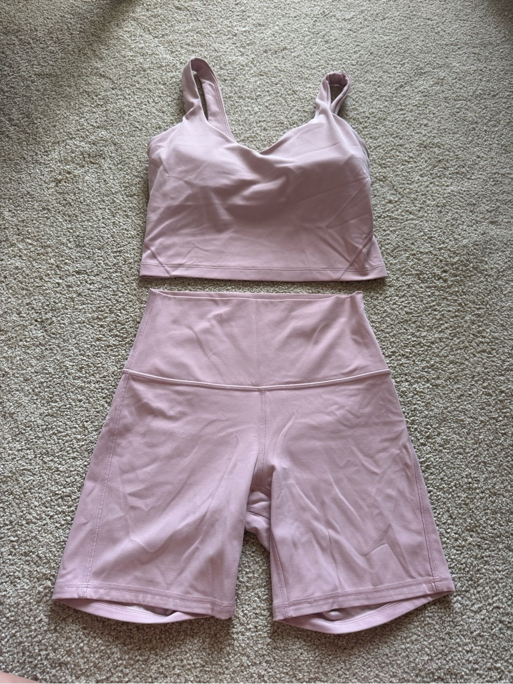 lululemon athletica Light Pink Crop Tank & High-Waist Bike Shorts Set